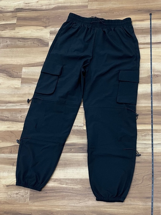Pants - Black Large Lightweight Cargo Joggers with Knee & Ankle Bungees
